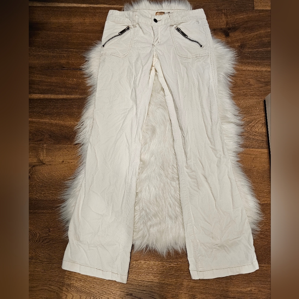 💥Sale💥Women's Vintage White Corderoy Pants With Zipper Pockets